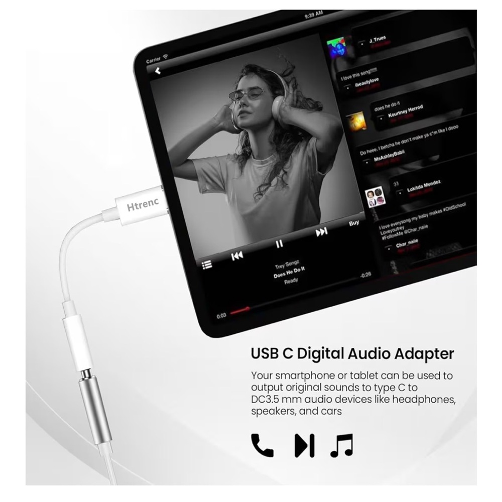 USB-C to 3.5mm Digital Audio Adapter compatible- iPhone Samsung MacBook